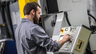 A controls engineer at a CNC machine, after he set up Apogean with an existing WiBox to collect CNC machine data for an OEE system